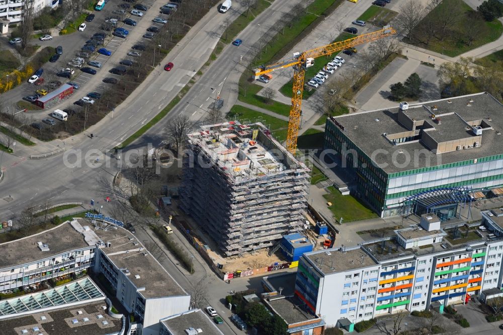Aerial image Berlin - Construction site for the multi-family residential building Mehrower Allee corner Sella-Hasse-Strasse in the district Marzahn in Berlin, Germany