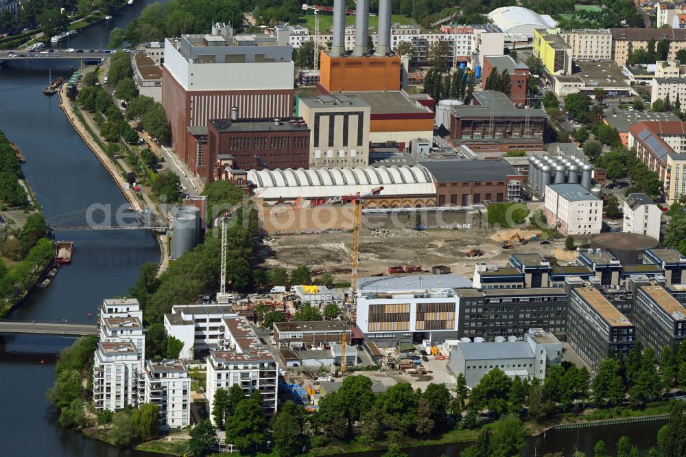 Aerial photograph Berlin - Construction site for the multi-family residential building Am Spreebord auf of Mierendorff-Insel in the district Charlottenburg in Berlin, Germany