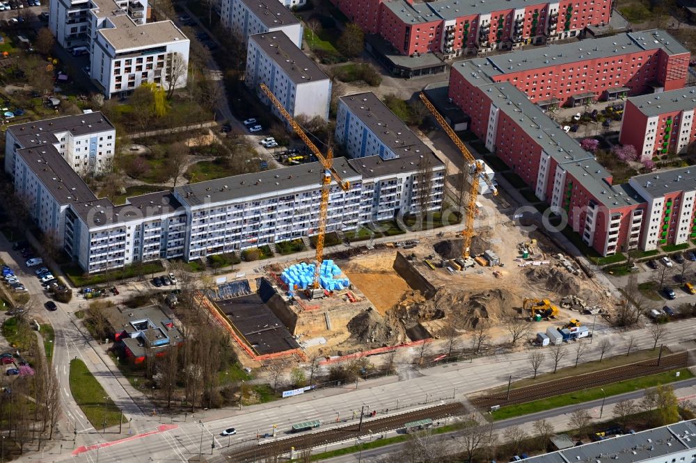 Aerial photograph Berlin - Construction site for the multi-family residential building Stendaler Strasse corner Tangermuender Strasse in the district Hellersdorf in Berlin, Germany