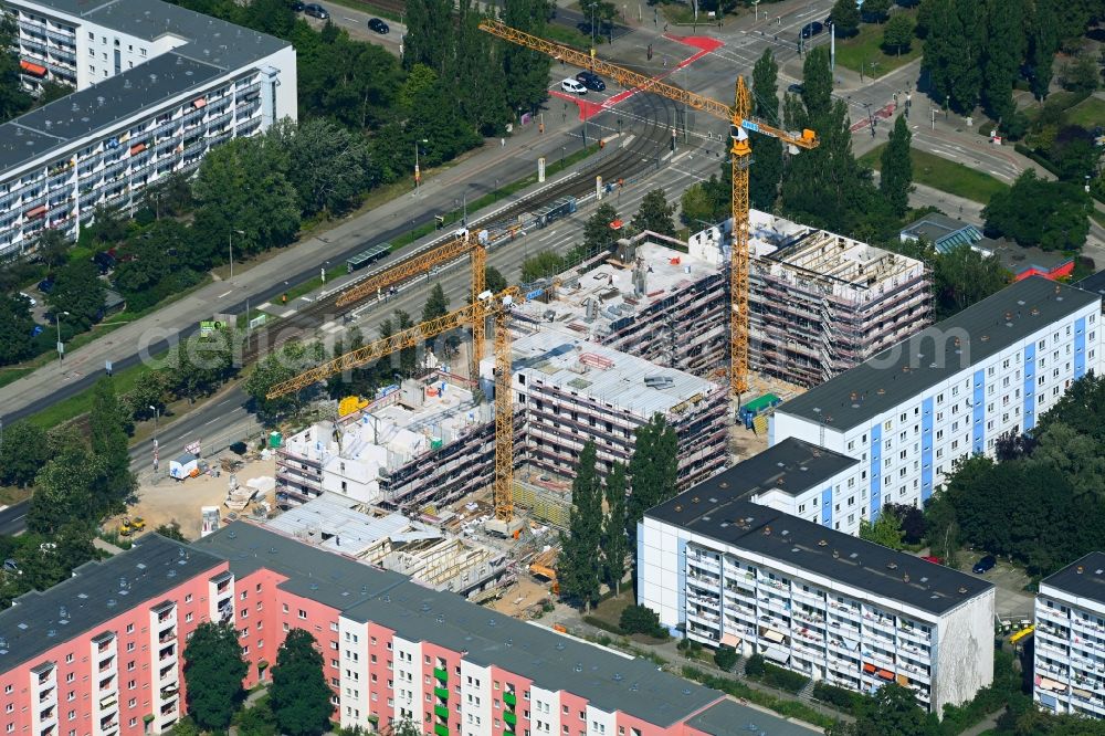 Berlin from above - Construction site for the multi-family residential building Stendaler Strasse corner Tangermuender Strasse in the district Hellersdorf in Berlin, Germany