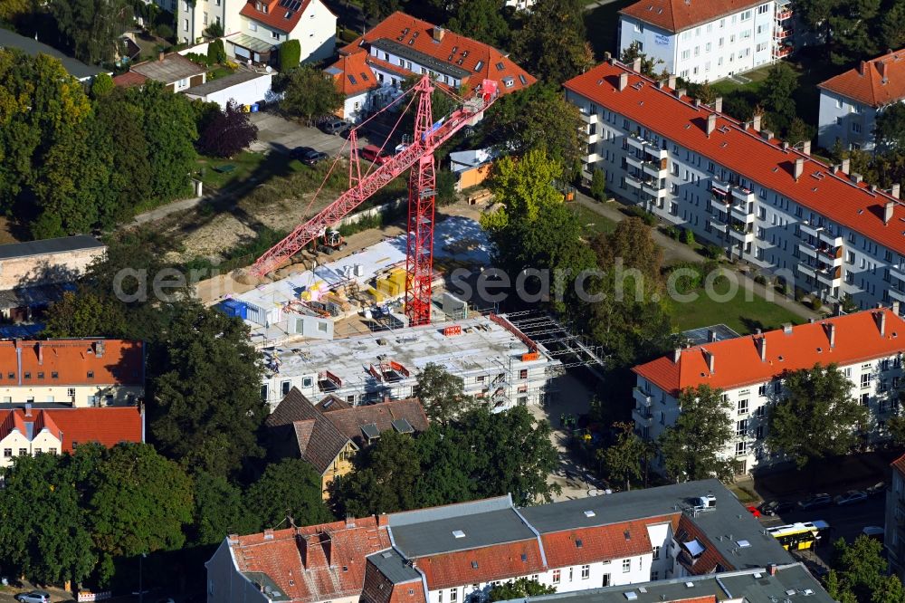Aerial photograph Berlin - Construction site for the multi-family residential building on Sterndamm in the district Johannisthal in Berlin, Germany
