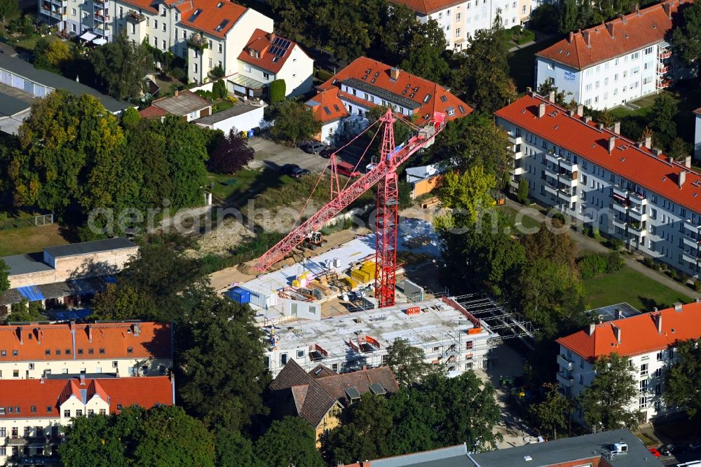 Berlin from above - Construction site for the multi-family residential building on Sterndamm in the district Johannisthal in Berlin, Germany