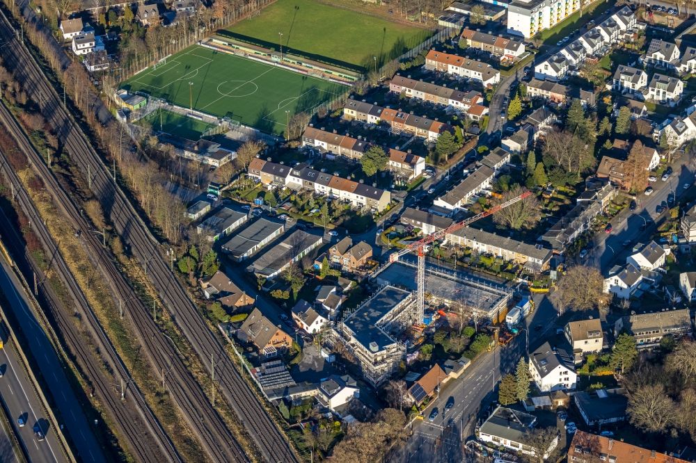 Aerial photograph Duisburg - Construction site for the multi-family residential building on dean of Sternstrasse - Sittardsberger Allee in the district Buchholz in Duisburg at Ruhrgebiet in the state North Rhine-Westphalia, Germany