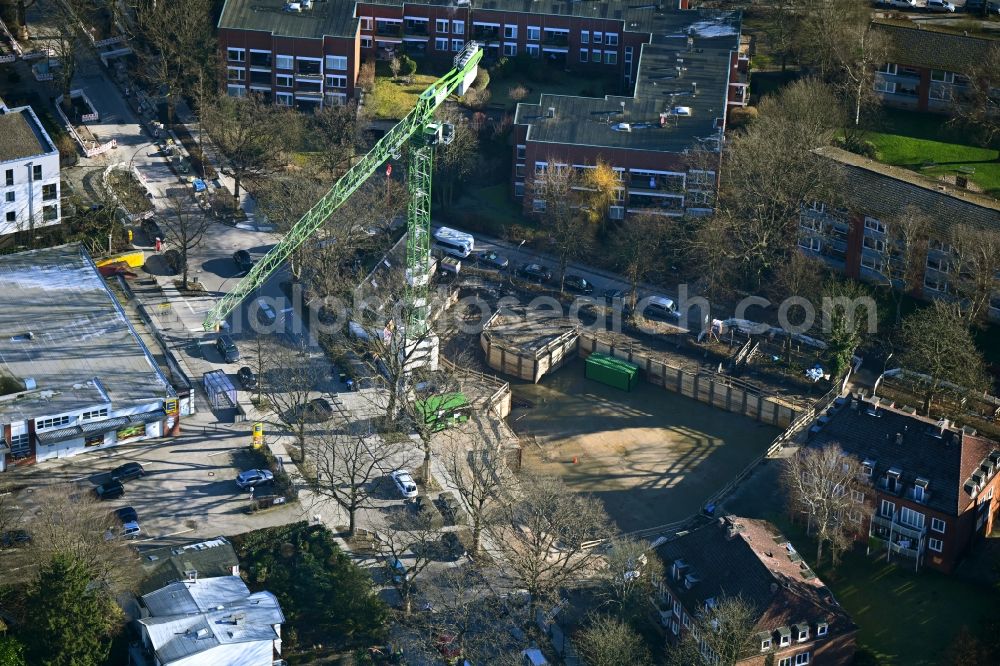 Hamburg from the bird's eye view: Construction site for the multi-family residential building on Stresemannallee in the district Lokstedt in Hamburg, Germany