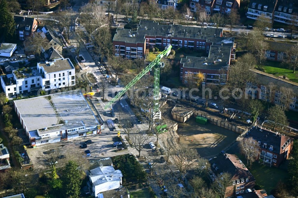 Aerial image Hamburg - Construction site for the multi-family residential building on Stresemannallee in the district Lokstedt in Hamburg, Germany