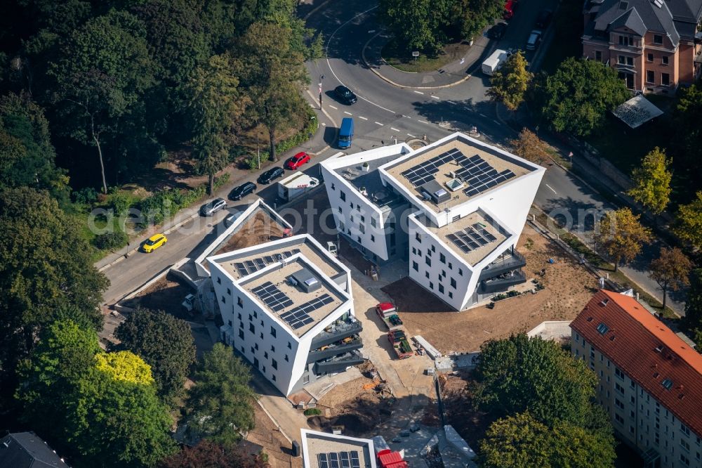 Aerial image Chemnitz - Construction site for the multi-family residential building on Weststrasse - Hohe Strasse in the district Kassberg in Chemnitz in the state Saxony, Germany