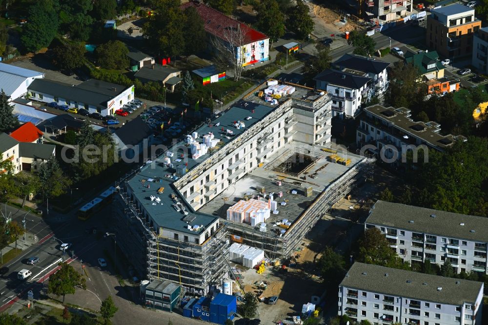 Aerial image Teltow - Construction site for the multi-family residential building in of Weserstrasse in Teltow in the state Brandenburg, Germany