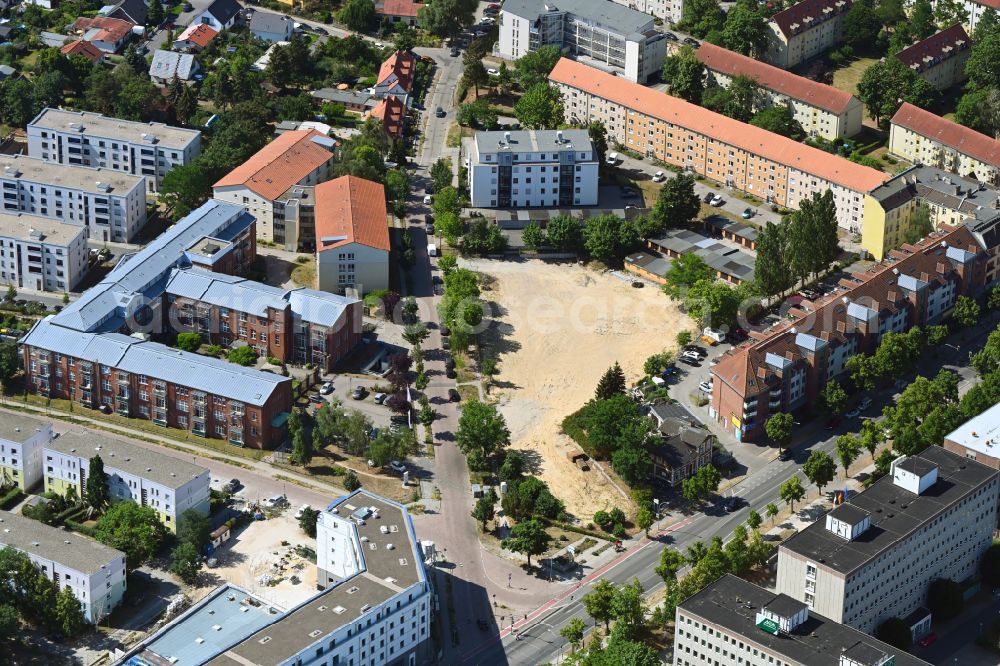 Teltow from above - Construction site for the multi-family residential building on street Elbestrasse in Teltow in the state Brandenburg, Germany