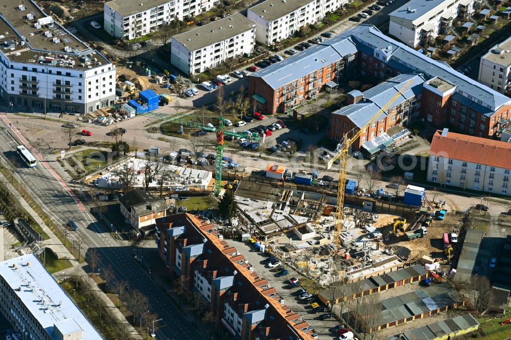 Aerial photograph Teltow - Construction site for the multi-family residential building on street Elbestrasse in Teltow in the state Brandenburg, Germany