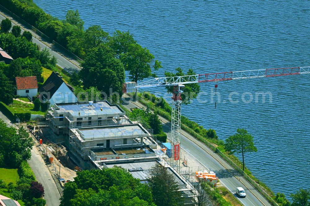Aerial image Körbecke - Construction site for the multi-family residential building on the shore of the Moehnesee on street Seeblick - Seestrasse in Koerbecke in the state North Rhine-Westphalia, Germany
