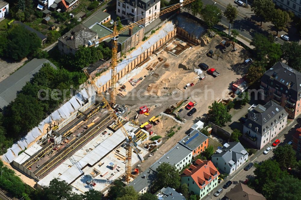 Dresden from above - Construction site for the multi-family residential building Urban Village Dresden in of Koenigsbruecker Strasse in the district Aeussere Neustadt in Dresden in the state Saxony, Germany