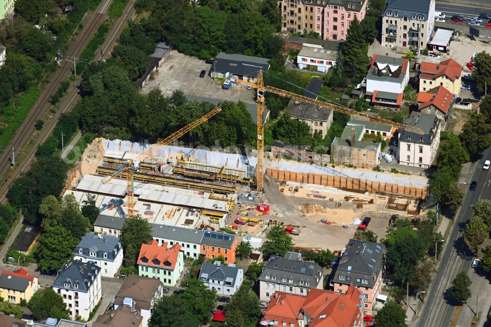 Aerial image Dresden - Construction site for the multi-family residential building Urban Village Dresden in of Koenigsbruecker Strasse in the district Aeussere Neustadt in Dresden in the state Saxony, Germany