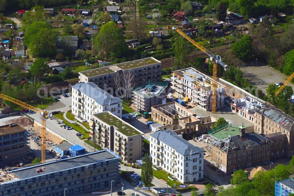 Aerial photograph Dresden - Construction site for the multi-family residential building Urban Village Dresden in of Koenigsbruecker Strasse in the district Aeussere Neustadt in Dresden in the state Saxony, Germany