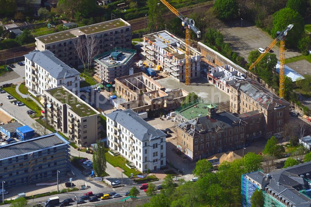 Dresden from above - Construction site for the multi-family residential building Urban Village Dresden in of Koenigsbruecker Strasse in the district Aeussere Neustadt in Dresden in the state Saxony, Germany