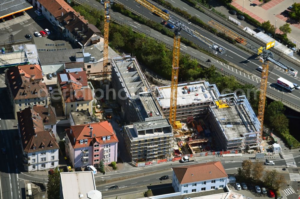 Aerial photograph Würzburg - Construction site for the multi-family residential building on Urlaubstrasse in Wuerzburg in the state Bavaria, Germany