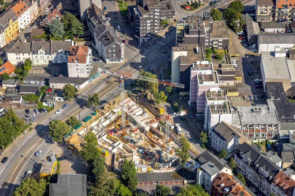 Aerial image Bochum - Construction site for the multi-family residential building Voedestrasse corner Friedrich-Ebert-Strasse in the district Wattenscheid in Bochum at Ruhrgebiet in the state North Rhine-Westphalia, Germany