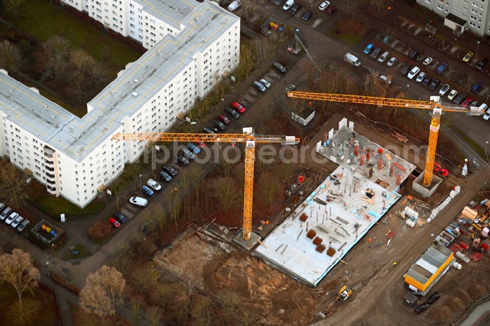Aerial photograph Berlin - Construction site for the multi-family residential building on Welsestrasse - Biesenbrower Strasse in the district Hohenschoenhausen in Berlin, Germany