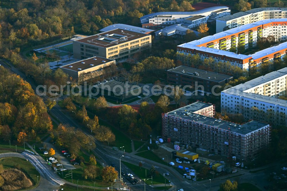 Berlin from the bird's eye view: Construction site for the multi-family residential building on Welsestrasse - Biesenbrower Strasse in the district Hohenschoenhausen in Berlin, Germany
