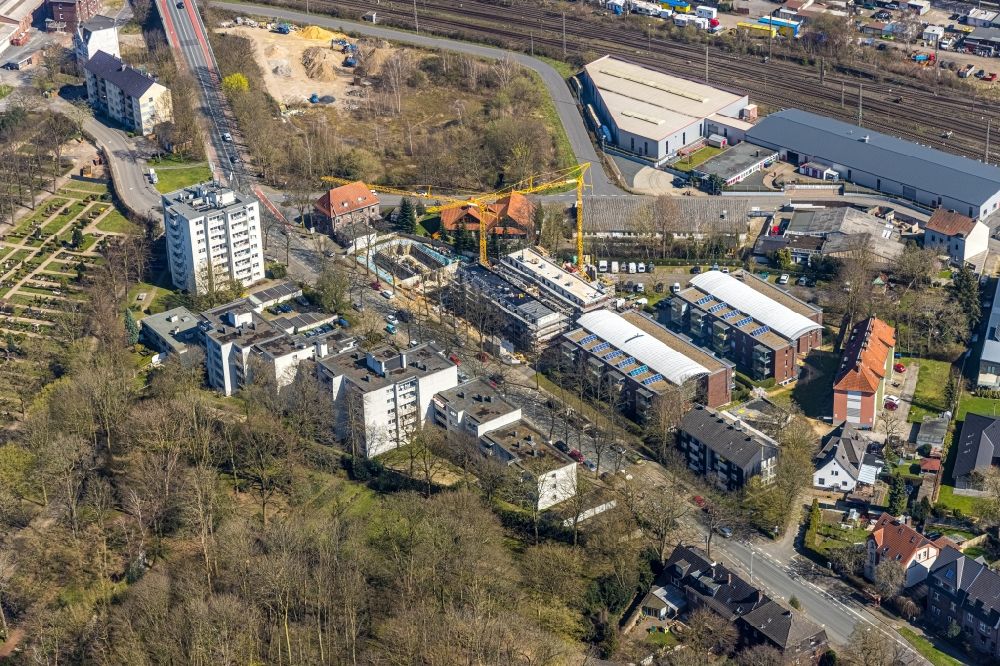 Aerial photograph Wesel - Construction site for the multi-family residential building in Wesel at Ruhrgebiet in the state North Rhine-Westphalia, Germany
