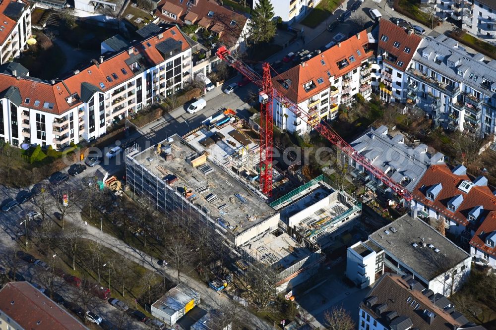 München from the bird's eye view: Construction site for the multi-family residential building Zillertalstrasse corner Ortlerstrasse in the district Sendling-Westpark in Munich in the state Bavaria, Germany