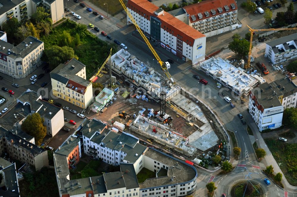 Aerial image Magdeburg - Construction site for the multi-family residential building Wittenberger Platz - Rogaetzer Strasse - Schifferstrasse in the district Alte Neustadt in Magdeburg in the state Saxony-Anhalt, Germany