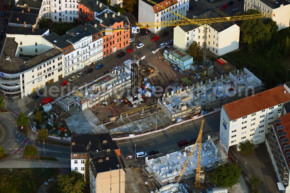 Aerial image Magdeburg - Construction site for the multi-family residential building Wittenberger Platz - Rogaetzer Strasse - Schifferstrasse in the district Alte Neustadt in Magdeburg in the state Saxony-Anhalt, Germany