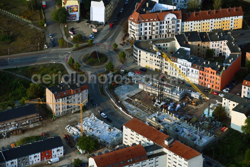 Aerial photograph Magdeburg - Construction site for the multi-family residential building Wittenberger Platz - Rogaetzer Strasse - Schifferstrasse in the district Alte Neustadt in Magdeburg in the state Saxony-Anhalt, Germany