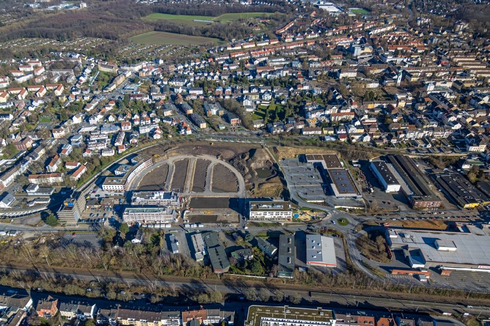 Aerial photograph Dortmund - Construction site for the multi-family residential building Wohnen am Hombrucher Bogen in the district Zechenplatz in Dortmund at Ruhrgebiet in the state North Rhine-Westphalia, Germany