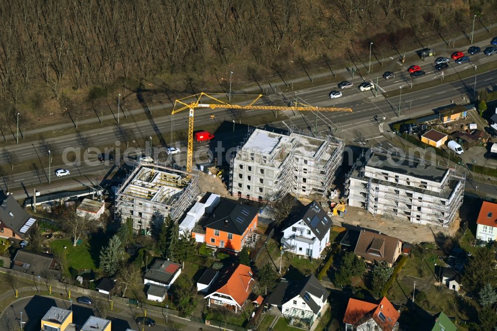 Aerial photograph Berlin - Construction site for the multi-family residential building on Strasse Wuhletal - Am Brodersengarten in the district Biesdorf in Berlin, Germany
