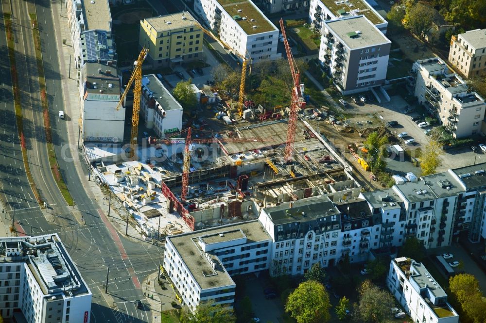 Dresden from the bird's eye view: Construction site for the multi-family residential building between Friedrichstrasse and Weisseritzstrasse in the district Friedrichstadt in Dresden in the state Saxony, Germany