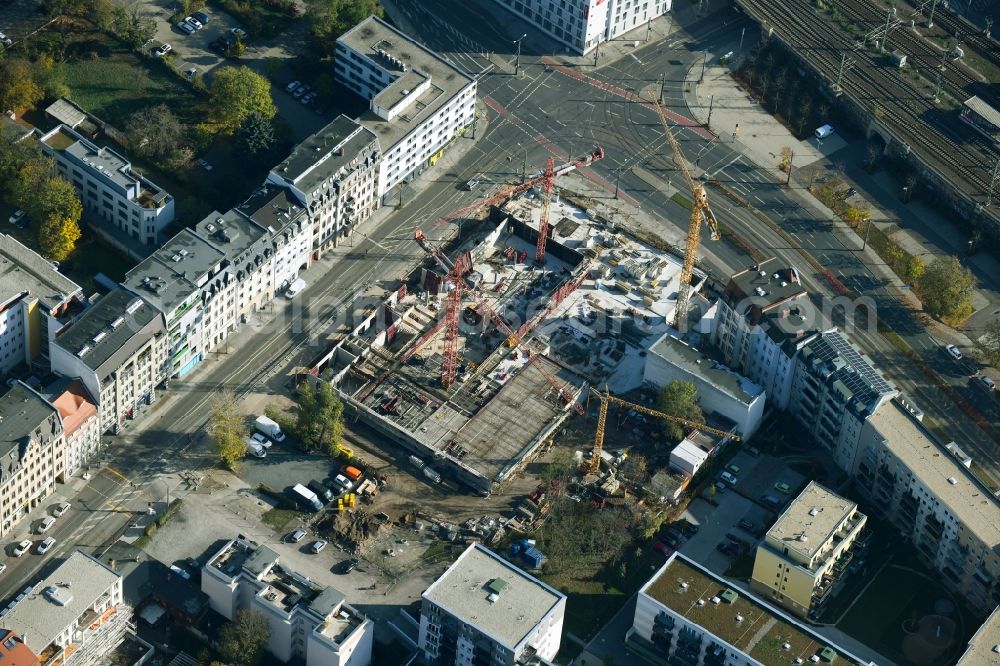 Dresden from the bird's eye view: Construction site for the multi-family residential building between Friedrichstrasse and Weisseritzstrasse in the district Friedrichstadt in Dresden in the state Saxony, Germany