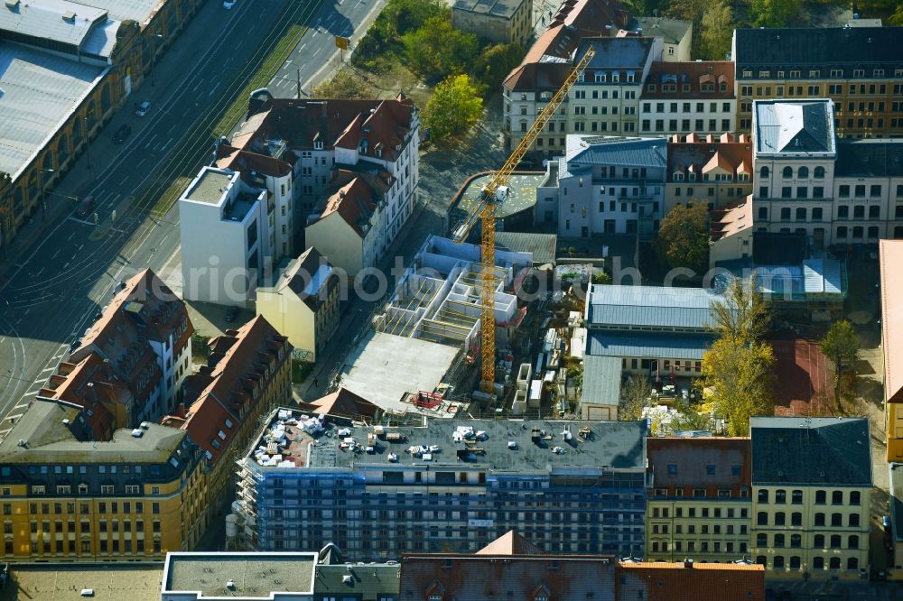 Aerial photograph Dresden - Construction site for the multi-family residential building between Weisseritzstrasse and Seminarstrasse in the district Friedrichstadt in Dresden in the state Saxony, Germany