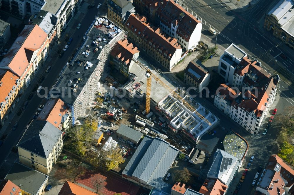 Aerial photograph Dresden - Construction site for the multi-family residential building between Weisseritzstrasse and Seminarstrasse in the district Friedrichstadt in Dresden in the state Saxony, Germany