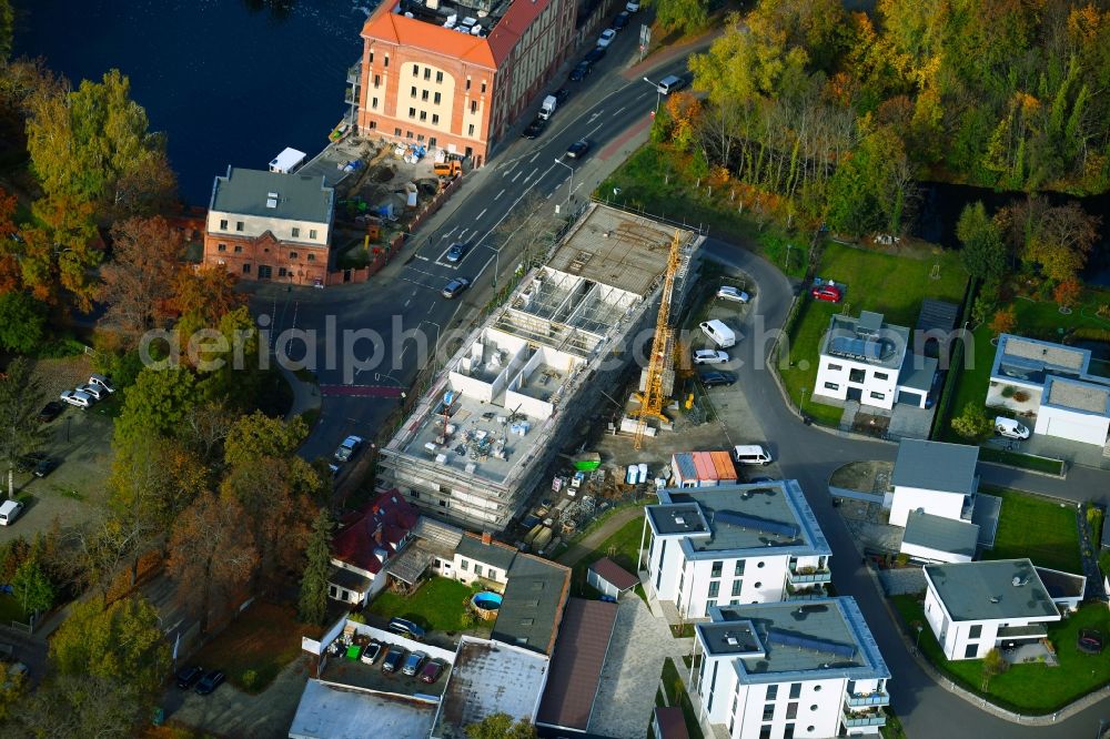 Brandenburg an der Havel from above - Construction site for the new construction of a dorm residential care home - building for the physically handicapped Krakauer Strasse in Brandenburg an der Havel in the state Brandenburg, Germany