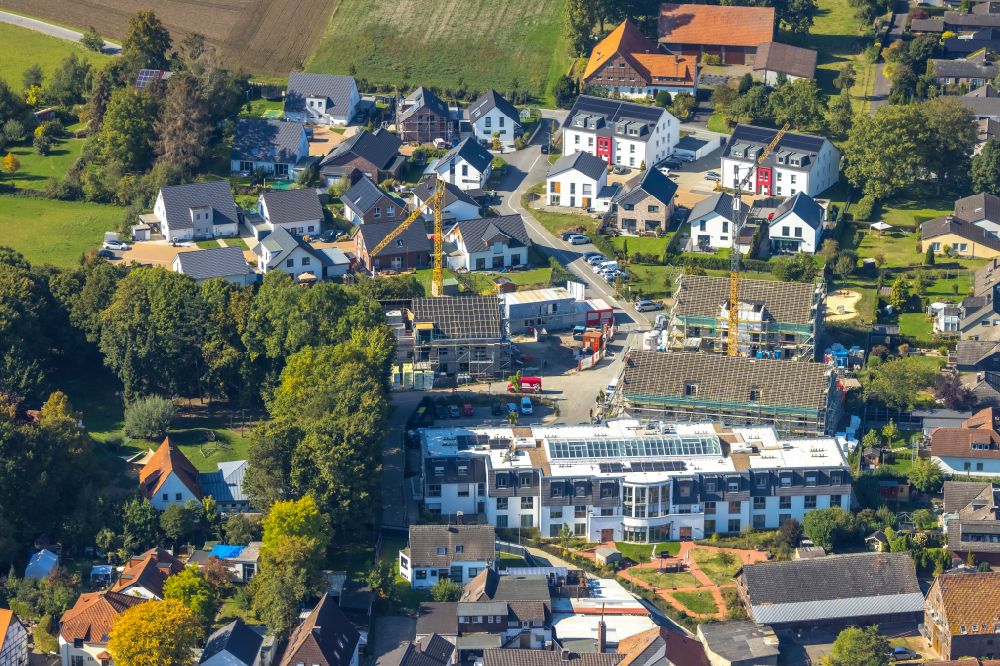 Aerial image Unna - Construction site for the new construction of a dorm residential care home - building for the physically handicapped Pflegewohnanlage Haus on Hellweg on street Grosse-Oetringhaus-Strasse in the district Hemmerde in Unna at Ruhrgebiet in the state North Rhine-Westphalia, Germany