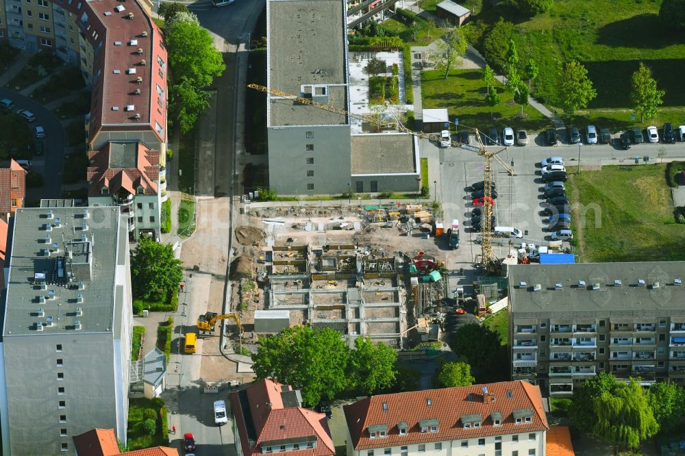 Aerial photograph Sondershausen - Construction site for the new construction of a dorm residential care home - building for the physically handicapped on Weizenstrasse in Sondershausen in the state Thuringia, Germany