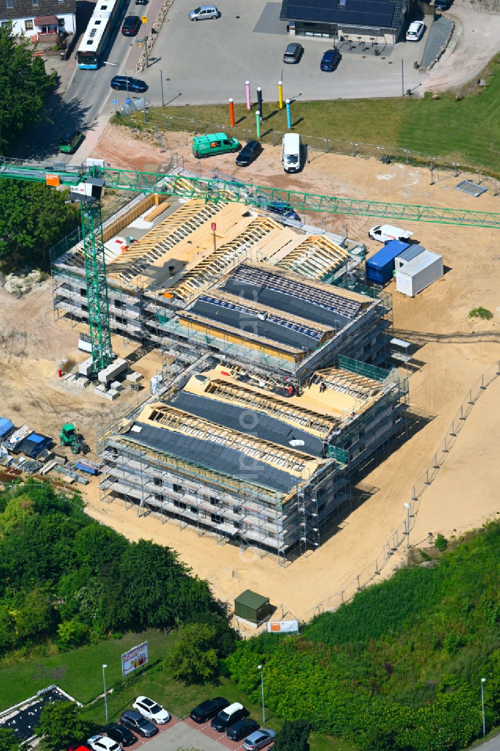 Meldorf from the bird's eye view: Construction site for the new construction of a nursing home - building for disabled people of the Foundation Man on Kampstrasse in Meldorf in the state Schleswig-Holstein, Germany