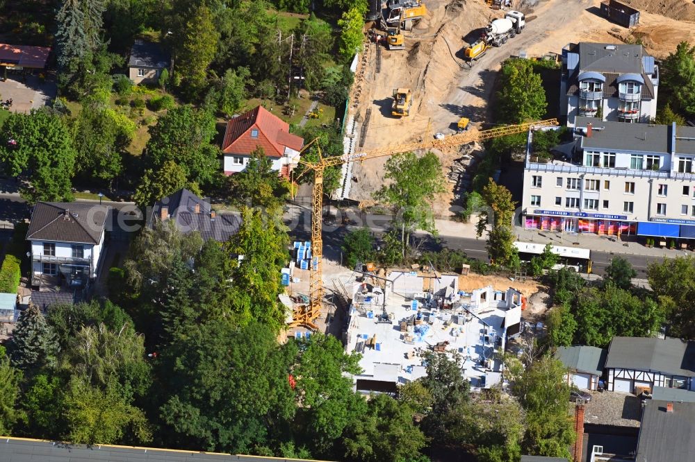 Aerial image Berlin - Construction site for the new construction of a dorm residential care home - building for the physically handicapped on Wodanstrasse in the district Mahlsdorf in Berlin, Germany