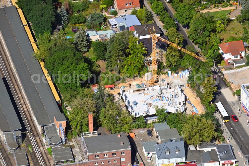 Aerial photograph Berlin - Construction site for the new construction of a dorm residential care home - building for the physically handicapped on Wodanstrasse in the district Mahlsdorf in Berlin, Germany