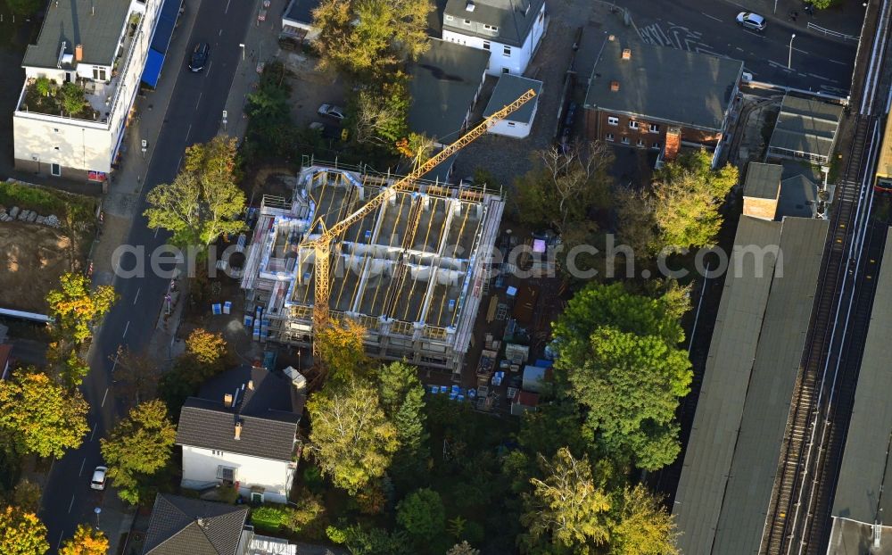 Aerial photograph Berlin - Construction site for the new construction of a dorm residential care home - building for the physically handicapped on Wodanstrasse in the district Mahlsdorf in Berlin, Germany
