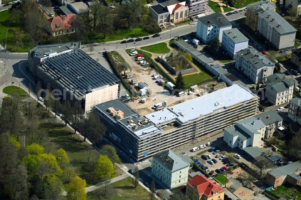 Aerial photograph Eberswalde - Construction site for the new construction of a dorm residential care home - building for the physically handicapped Pfeilstrasse corner Gerichtstrasse in Eberswalde in the state Brandenburg, Germany