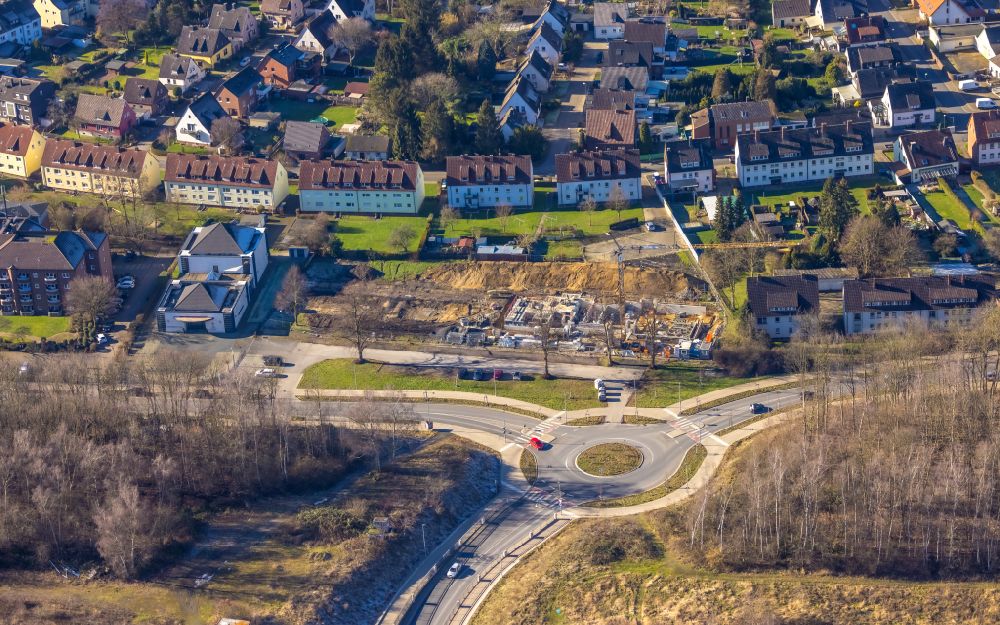 Aerial photograph Lünen - Construction site for new construction of multi-family residential buildings on Bebelstrasse in Luenen in the Ruhr area in the state of North Rhine-Westphalia, Germany