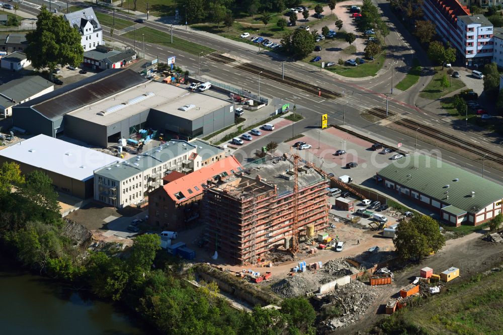 Aerial image Halle (Saale) - Construction site for the new construction of residential houses of the project Family houses on Boellberger Weg in Halle (Saale) in the state Saxony-Anhalt, Germany