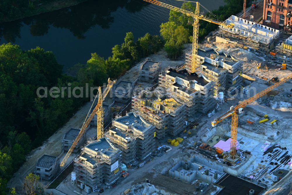 Halle (Saale) from the bird's eye view: Construction site for the new construction of residential houses of the project Family houses on Boellberger Weg in Halle (Saale) in the state Saxony-Anhalt, Germany