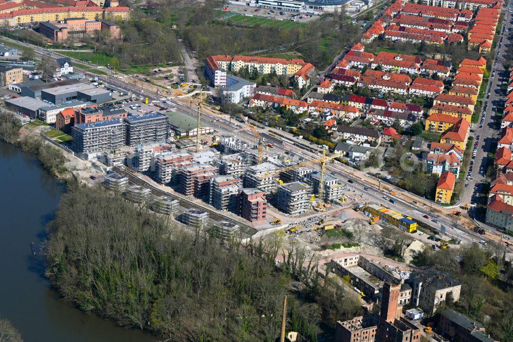 Aerial photograph Halle (Saale) - Construction site for the new construction of residential houses of the project Family houses on Boellberger Weg in Halle (Saale) in the state Saxony-Anhalt, Germany