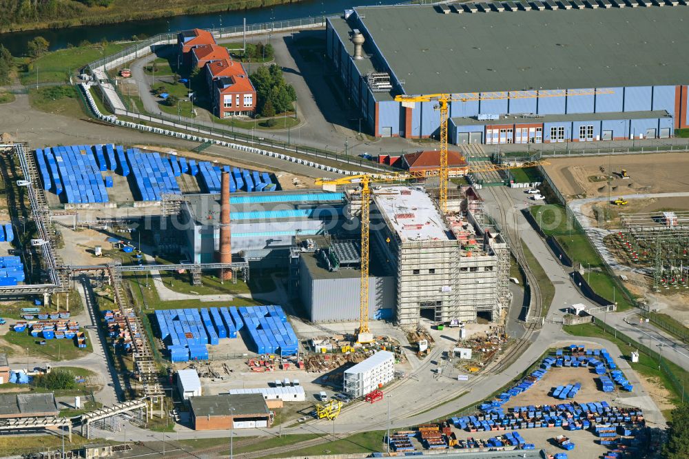 Aerial image Rubenow - Construction site for the new construction of a dismantling hall on the site of the former nuclear power plant - nuclear power plant Lubmin on the street Am Zwischenlager in Rubenow in the state Mecklenburg - Western Pomerania, Germany