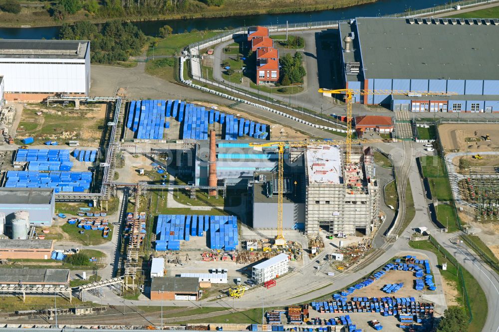 Rubenow from the bird's eye view: Construction site for the new construction of a dismantling hall on the site of the former nuclear power plant - nuclear power plant Lubmin on the street Am Zwischenlager in Rubenow in the state Mecklenburg - Western Pomerania, Germany