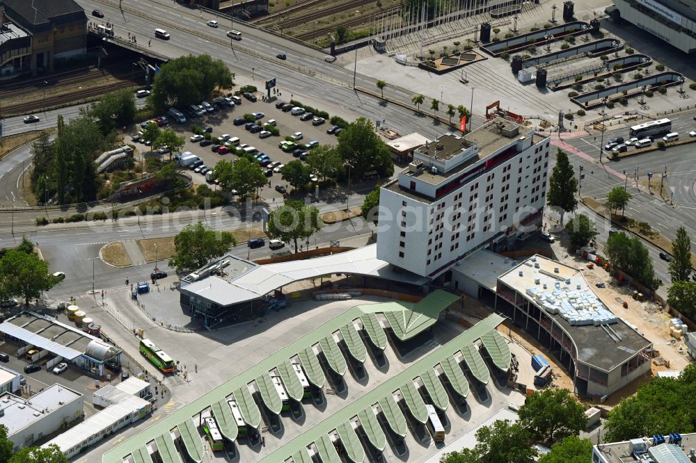 Aerial image Berlin - New construction site central Bus Station for Public Transportation on Masurenallee in the district Westend in Berlin, Germany
