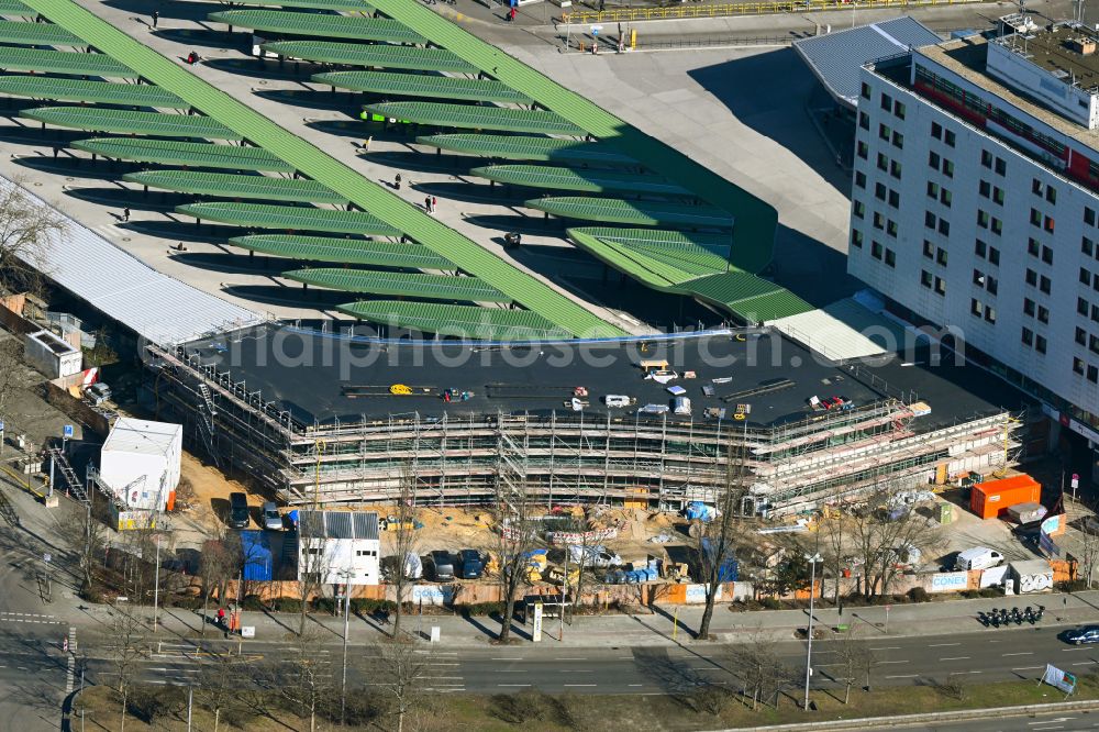 Berlin from the bird's eye view: New construction site central Bus Station for Public Transportation on Masurenallee in the district Westend in Berlin, Germany