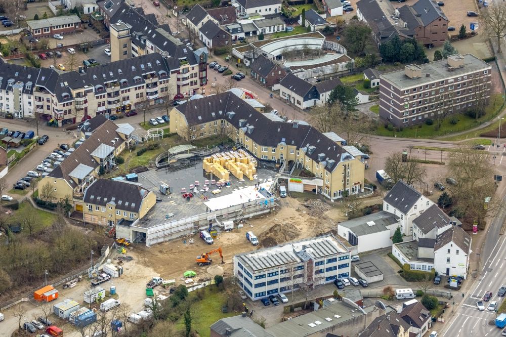 Aerial photograph Mülheim an der Ruhr - Construction site for the new building to the Alten Muehle - Duesseldorfer Strasse in Muelheim on the Ruhr at Ruhrgebiet in the state North Rhine-Westphalia, Germany